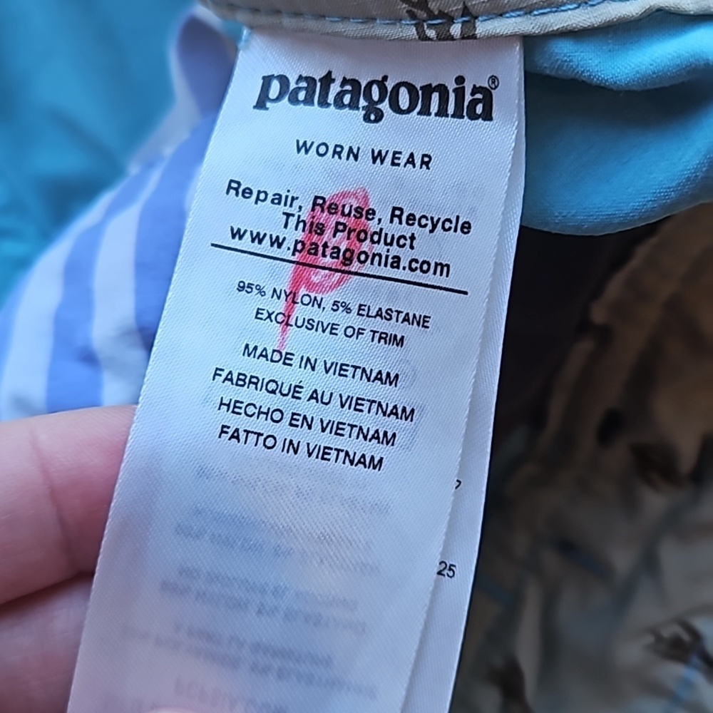 Patagonia Teal Yellow Striped Colorblock Wayfarer Swim Trunks Board Shorts 40 - Picture 6 of 9